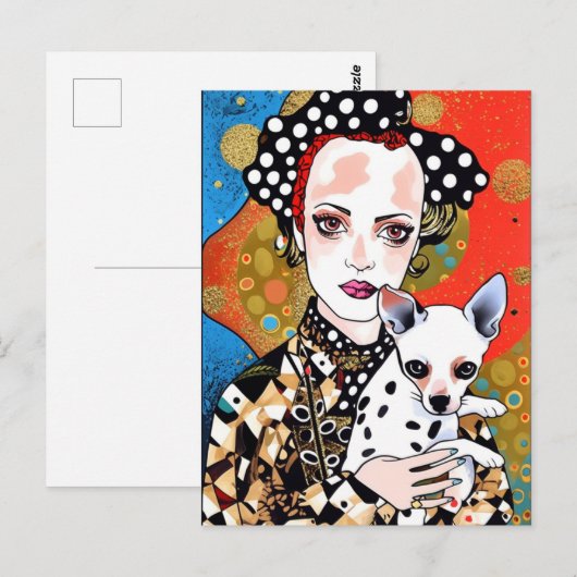 Vrouw met haar Schattige gevlekte hond Briefkaart (Voorkant / Achterkant)