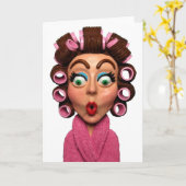 Vrouw met haarrollers kaart (Gele Bloem)