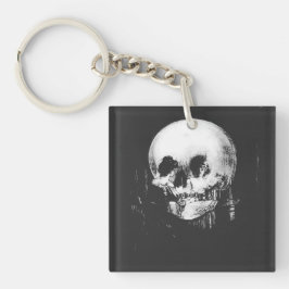 Vrouw met Halloween-schedelreflectie in spiegel Sleutelhanger