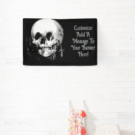 Vrouw Met Halloween Schedelreflectie In Spiegel Spandoek