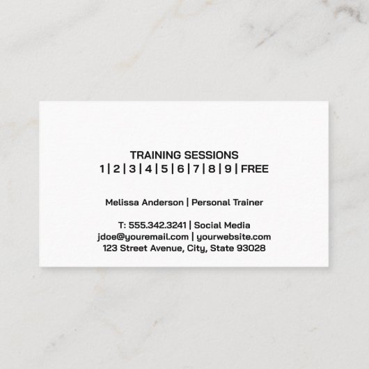 Vrouw met halters | Pictogrammen voor gymnastiekap Visitekaartje (Achterkant)