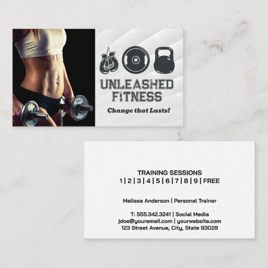 Vrouw met halters | Pictogrammen voor gymnastiekap Visitekaartje (Voorkant / Achterkant)