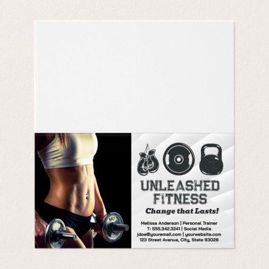 Vrouw met halters | Pictogrammen voor gymnastiekap Visitekaartje (Buitenkant ongevouwen)