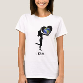 Vrouw met hartsilhouet & aardbol t-shirt