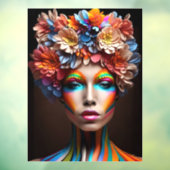 Vrouw met heldere make-up en bloemen kroon raamsticker (Vel 3)