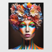 Vrouw met heldere make-up en bloemen kroon raamsticker (Vel)