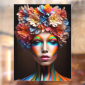 Vrouw met heldere make-up en bloemen kroon raamsticker (Vel 2)