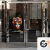 Vrouw met heldere make-up en bloemen kroon raamsticker (Kantoordeur)