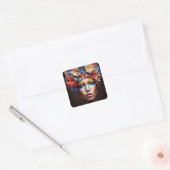 Vrouw met heldere make-up en bloemen kroon vierkante sticker (Envelop)