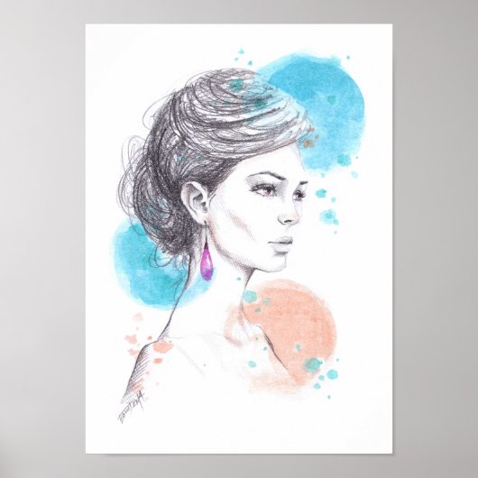 Vrouw met het oormerken van Mode Schets Poster (Voorkant)
