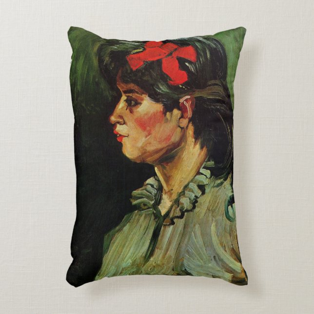 Vrouw met het Rode Koolstofportret van Vincent van Accent Kussen (Voorkant(Verticaal))