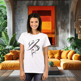 Vrouw met hoed lijnkunst Beschrijving T-shirt