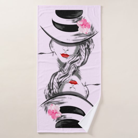 Vrouw met hoed Roze badhanddoek (Badhanddoek)