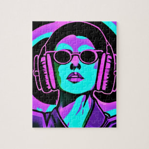 Vrouw met hoofdtelefoon AI-kunst Legpuzzel
