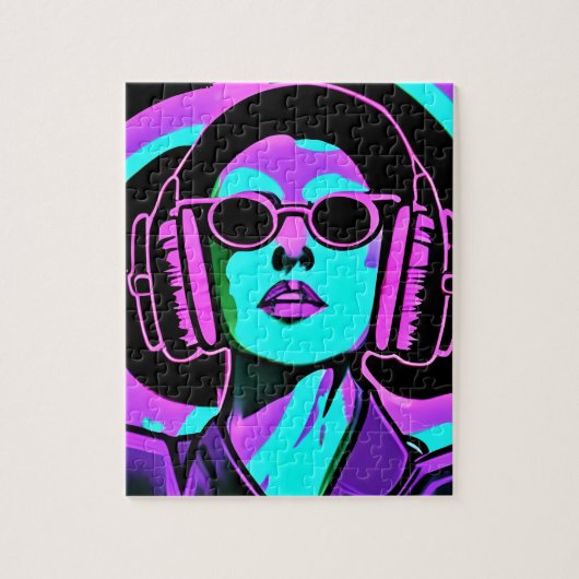 Vrouw met hoofdtelefoon AI-kunst Legpuzzel (Verticaal)