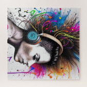 Vrouw met hoofdtelefoon legpuzzel (Horizontaal)