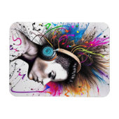 Vrouw met hoofdtelefoon magneet (Horizontaal)