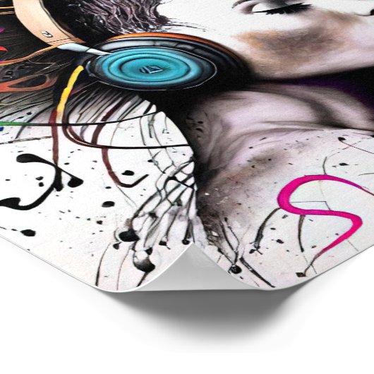 Vrouw met hoofdtelefoon poster (Hoek)