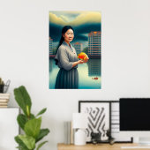 Vrouw met karper - canvas kunst afdrukken poster (Thuiskantoor)