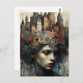 Vrouw met kasteel op haar hoofd briefkaart (Voorkant / Achterkant)