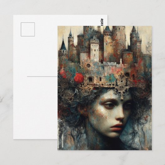 Vrouw met kasteel op haar hoofd briefkaart (Voorkant / Achterkant)