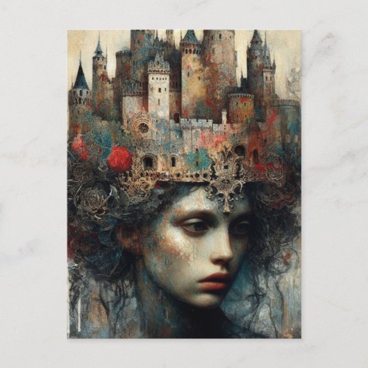 Vrouw met kasteel op haar hoofd briefkaart (Voorkant)