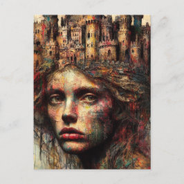 Vrouw met kasteel op haar hoofd briefkaart