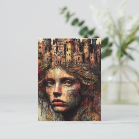 Vrouw met kasteel op haar hoofd briefkaart (Staand voorkant)