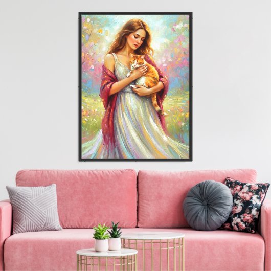 Vrouw met kat canvas afdruk (Insitu (Woonkamer))