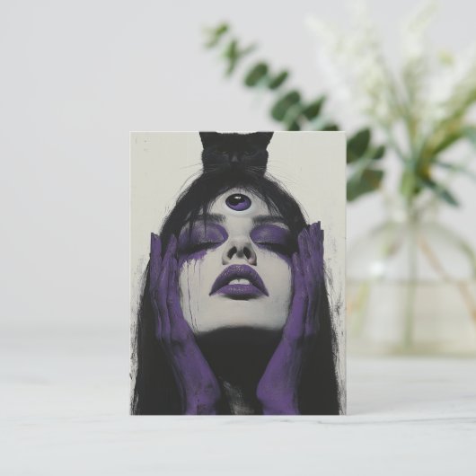 Vrouw met kat en derde oog briefkaart (Staand voorkant)