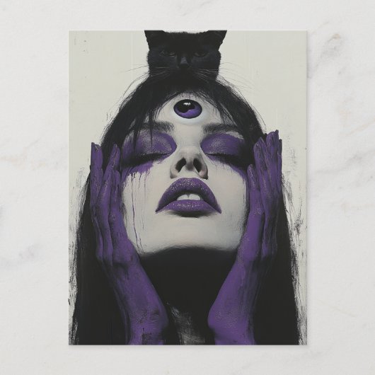 Vrouw met kat en derde oog briefkaart (Voorkant)