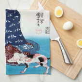 Vrouw met kat en rol, Kuniyoshi Theedoek (Quarter Fold)