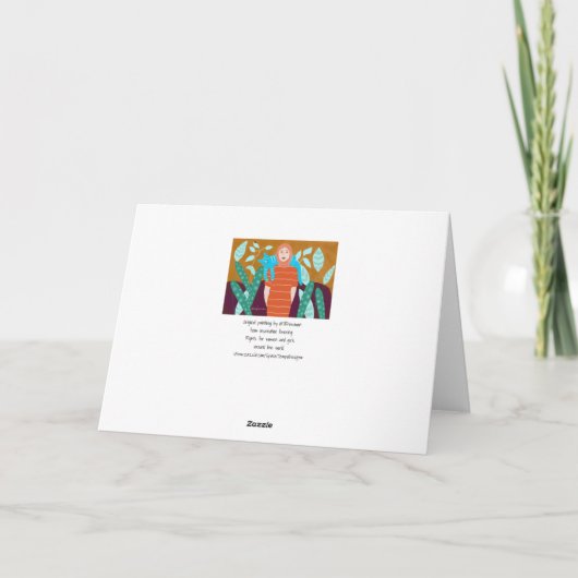 Vrouw met kat in garden.2 kaart (Achterkant)