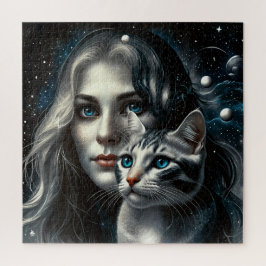 Vrouw met kat legpuzzel