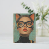 Vrouw met kattenoren briefkaart (Staand voorkant)