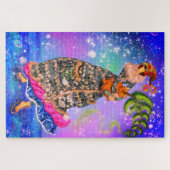 Vrouw met kerstboom legpuzzel geschilderd (Horizontaal)