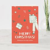 Vrouw met kerstcadeauschets kaart (Voorkant)