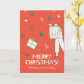 Vrouw met kerstcadeauschets kaart (Gele Bloem)