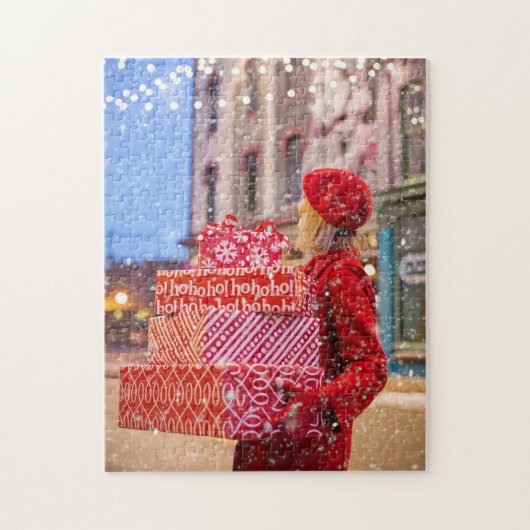 vrouw met kerstcadeautjes legpuzzel (Verticaal)