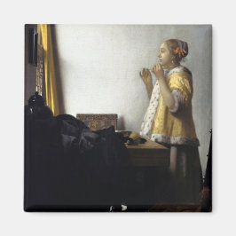 Vrouw met Ketting van Pearl door Johannes Vermeer Magneet