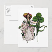 Vrouw met Klaver  Saint Patrick's Day Briefkaart (Voorkant / Achterkant)