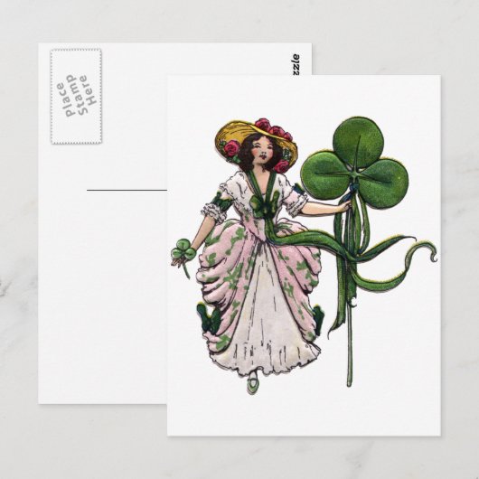 Vrouw met Klaver Saint Patrick's Day Briefkaart (Voorkant / Achterkant)