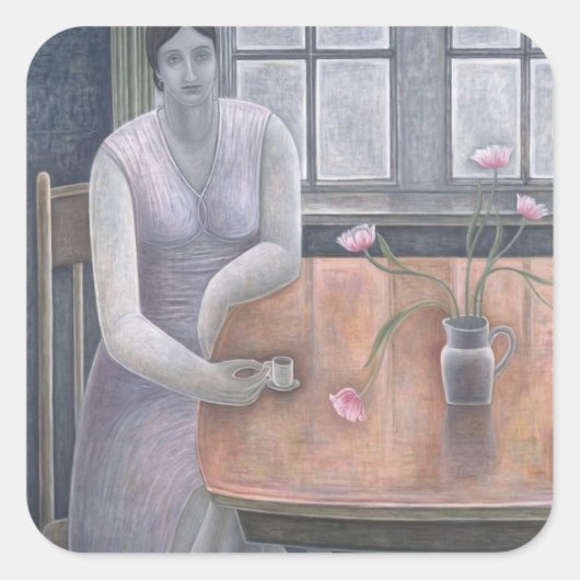 Vrouw met kleine beker 2007 vierkante sticker (Voorkant)
