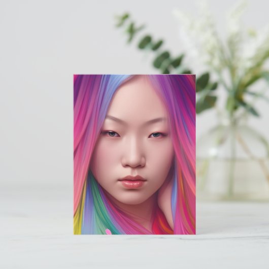 Vrouw met kleurrijk haar briefkaart (Staand voorkant)