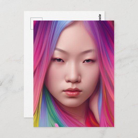 Vrouw met kleurrijk haar briefkaart (Voorkant / Achterkant)