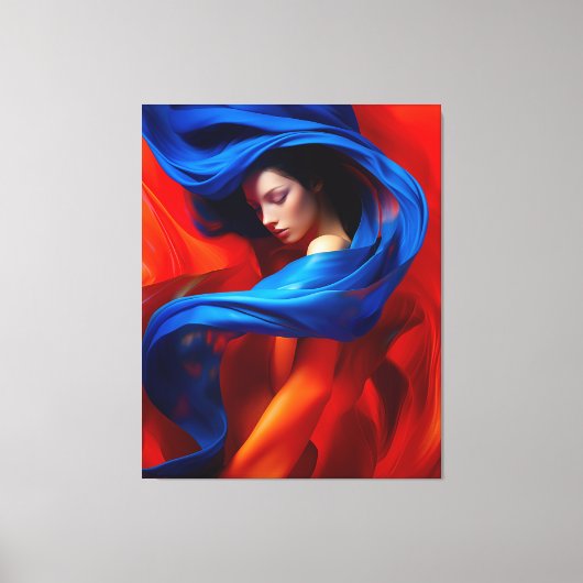 Vrouw met kobaltblauwe sluier op Oranje achtergron Canvas Afdruk (Voorkant)