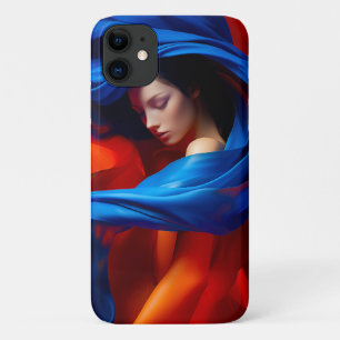 Vrouw met kobaltblauwe sluier op Oranje achtergron Case-Mate iPhone Case