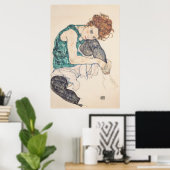 Vrouw met kop op kniepanvas poster (Thuiskantoor)