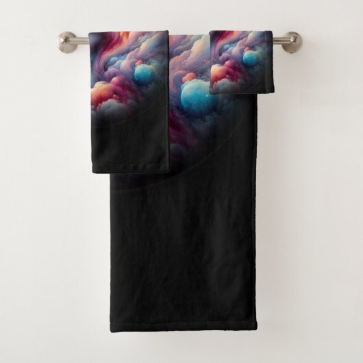 Vrouw met kosmisch aura haar bad handdoek (Insitu)