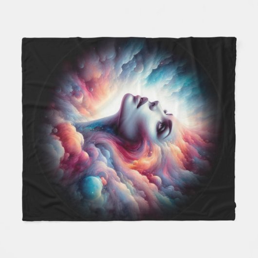 Vrouw met kosmisch aura haar fleece deken (Voorkant (Horizontaal))